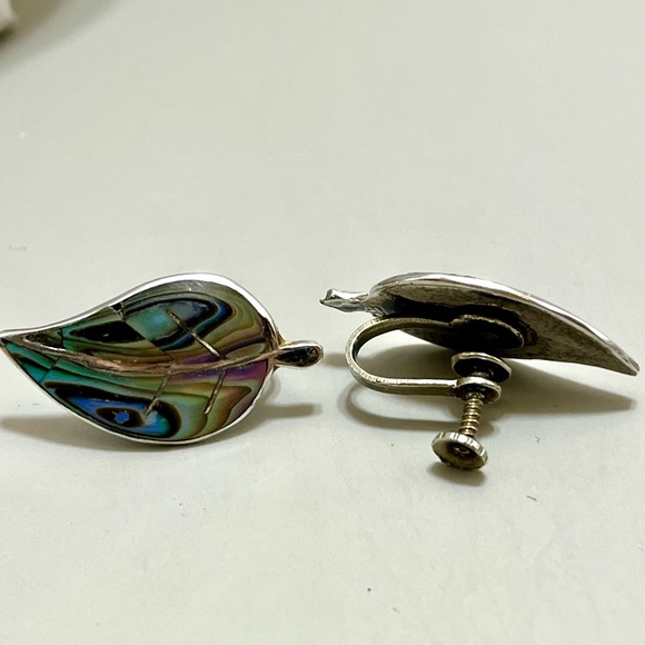 Leaf-Shaped Abalone Shell Sterling Silver Earrings - Picture 3 of 3